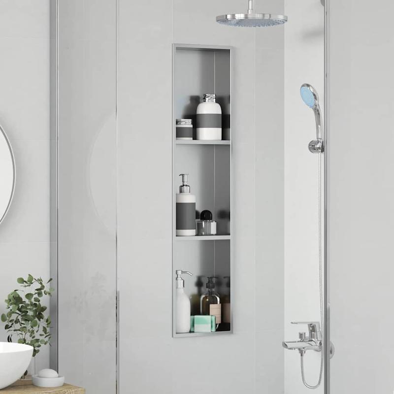 Inbouwdouche Niche – Douchenis – Doucheschelp – Opbergnis – Badkamernis – Zilverkleurig Roestvrij Staal – 90 x 20 x 9,5 cm – Eenvoudige Installatie Zonder Tegelwerk