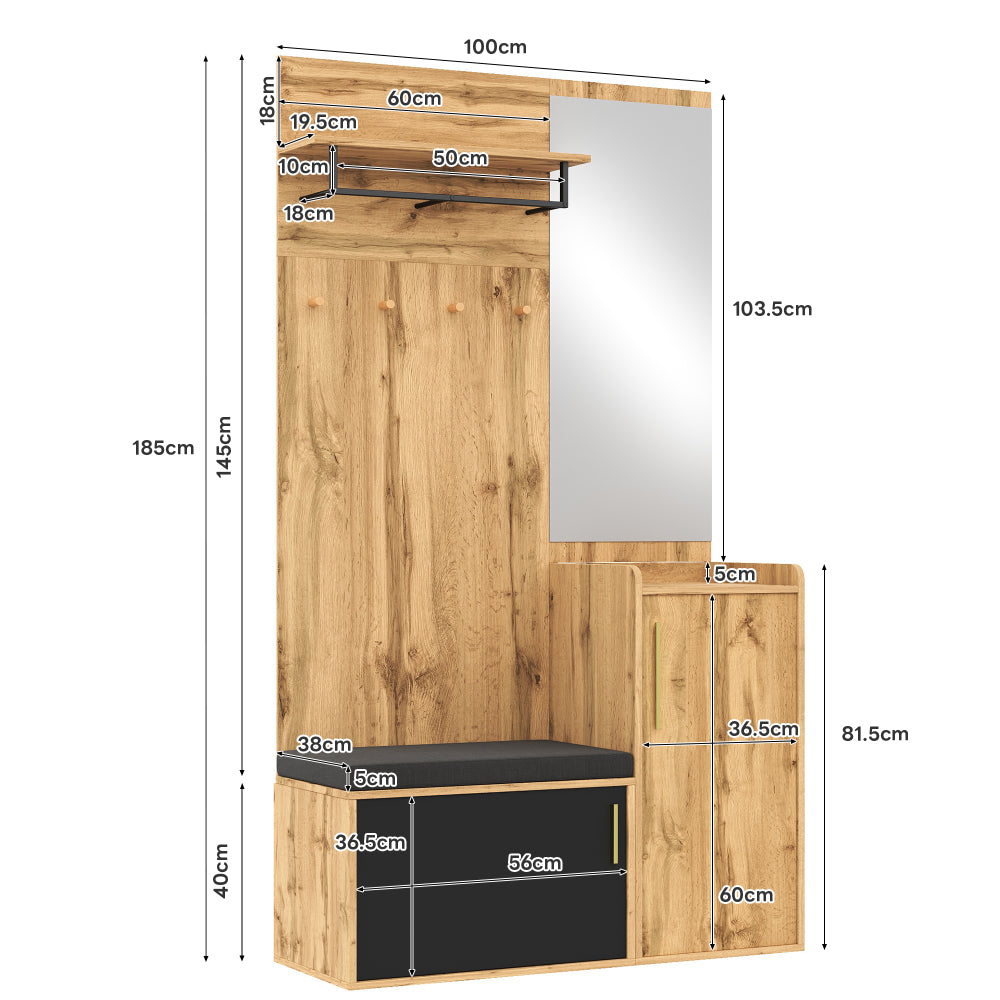 Halmeubel – Kapstok – Schoenenkast – Spiegel – Zitbank – Compact en ruimtebesparend – Duurzaam materiaal zonder hout