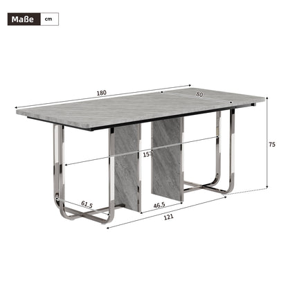 BTM Dining Table, 180cm x 80cm x 75cm, Modern Dining Table, Sturdy Dining Table, Metal Legs, Large Dining Table, Rectangular Dining Table, Dining Table for 6 People, Modern Simple Dining Table, Gray + Silver