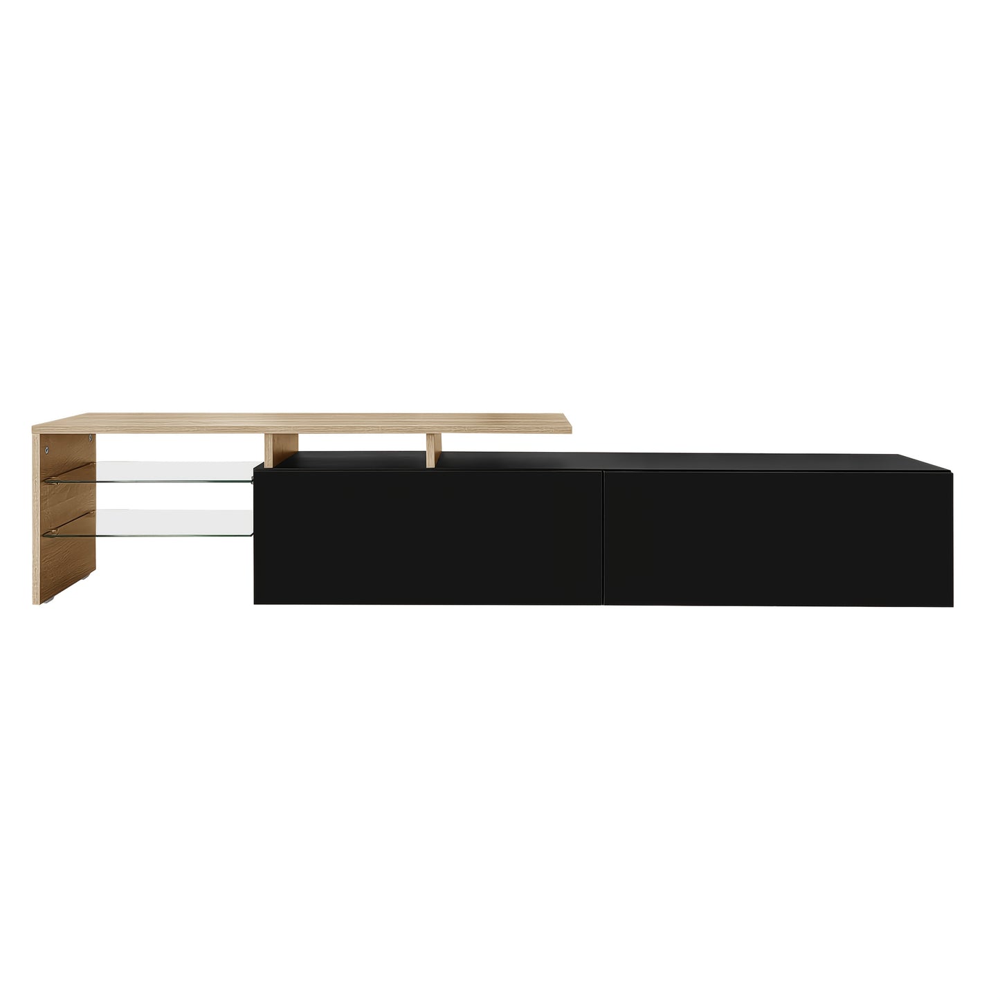 Modern Metal TV Stand with Glass Shelves & High-Gloss Black Finish - Contemporary Media Console with Spacious Storage, Minimalist Design for Living Room, Durable Metal Construction, Easy Assembly (No Tools Required), Space-Sa