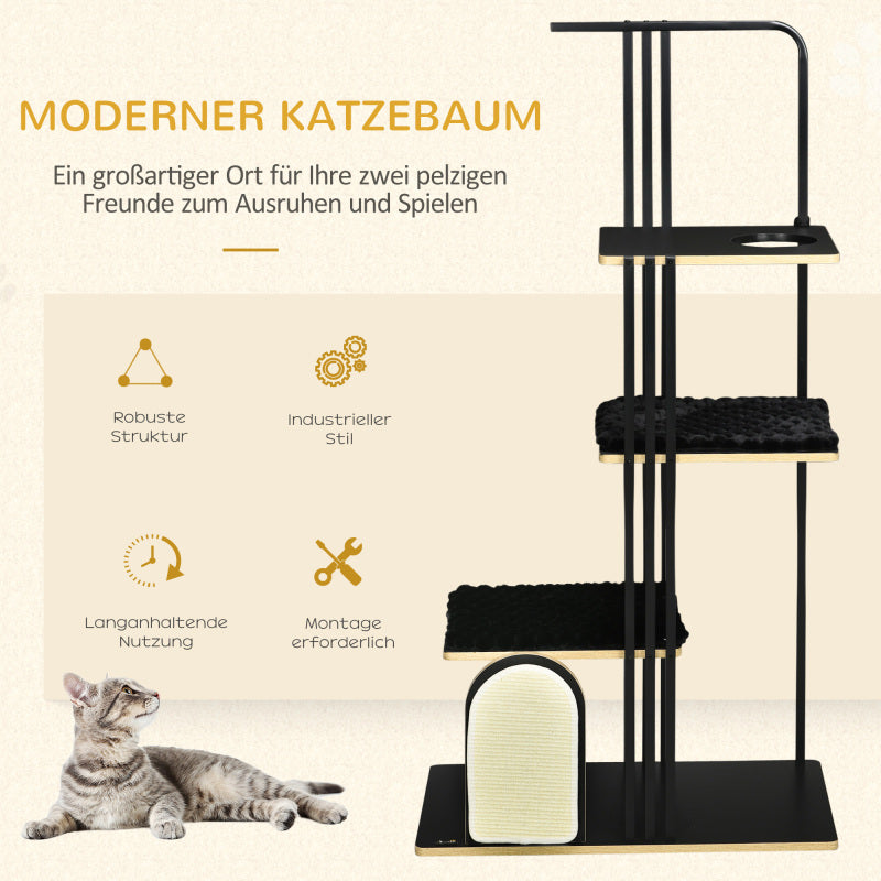 Kattenboom – Krabpaal – Klimmeubel – Kattenmeubel – Krabpaal met Ligkussen – Zwart/Beige – 170 cm Hoog – Stevige Stalen Constructie