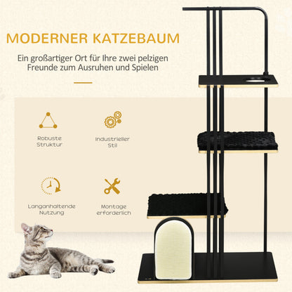 Kattenboom – Krabpaal – Klimmeubel – Kattenmeubel – Krabpaal met Ligkussen – Zwart/Beige – 170 cm Hoog – Stevige Stalen Constructie