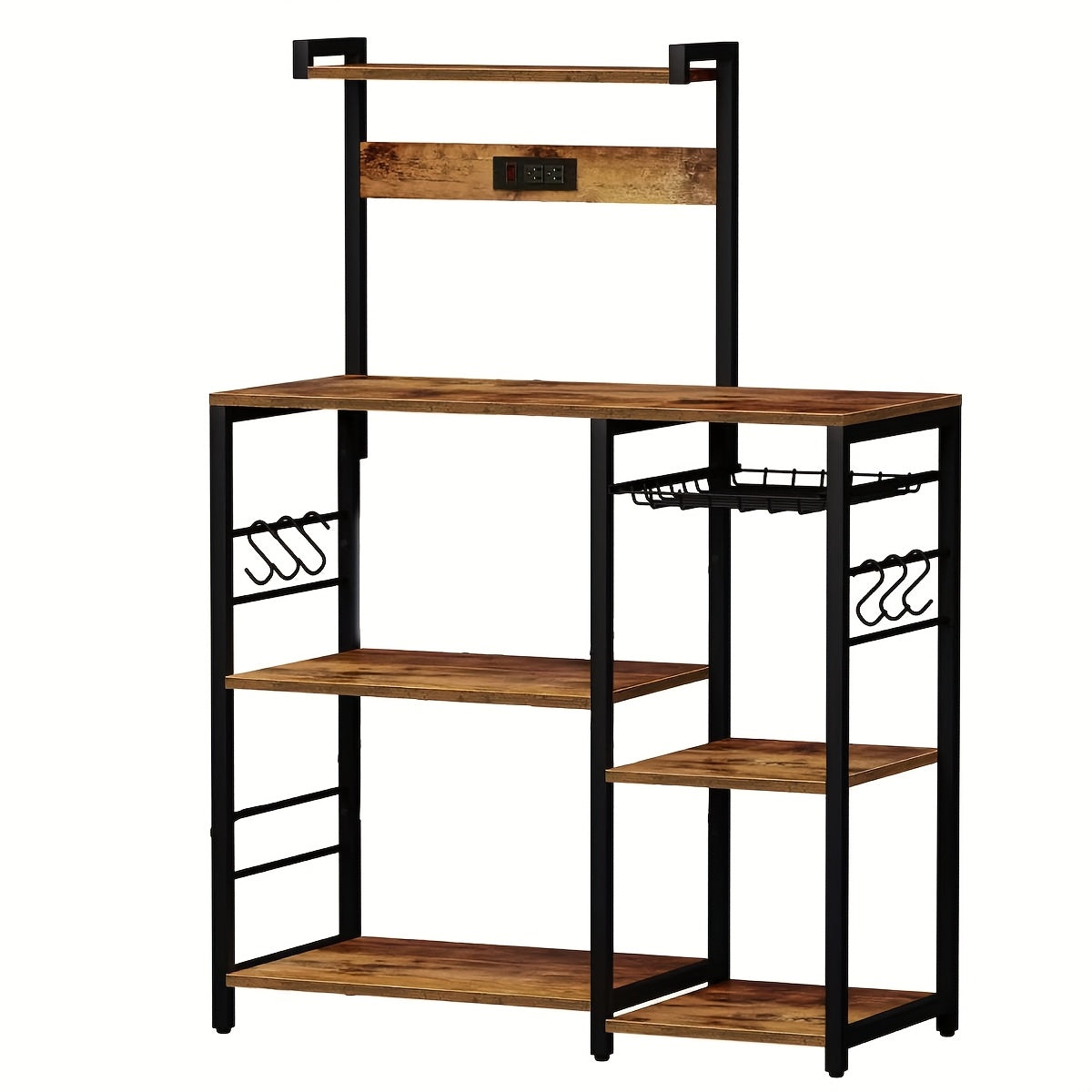 Bakkerrek – Opbergrek – Keukenrek – Stelling – Wandrek – 6-laags Metaal – Vrijstaand – Met Haakjes – Gepoedercoat – Robuust Design