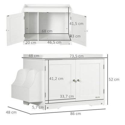 Modern White Cat Litter Box & House with Magnetic Double Door, Partitioned Interior, Side Storage Shelf - Spacious Multi-Functional Cat Enclosure with Ventilation System, Odor Control & Easy-Clean Design, Durable Construction