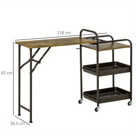 Keukentrolley – Serveerwagen – Keukenwagen – Opbergtrolley – Trolley op Wielen – Opvouwbaar Werkblad – Stabiel Metaal – 2 Ruime Trays
