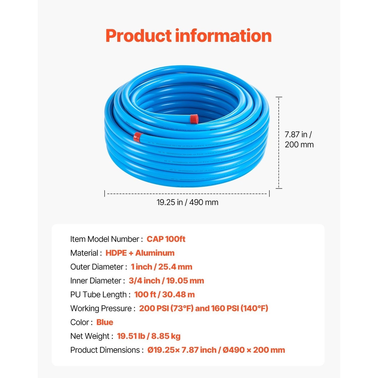 Luchtslang – Compressorslang – Persluchtslang – Luchtleiding – Luchtbuis – 30 Meter – Drielaags HDPE-Aluminium duurzame constructie