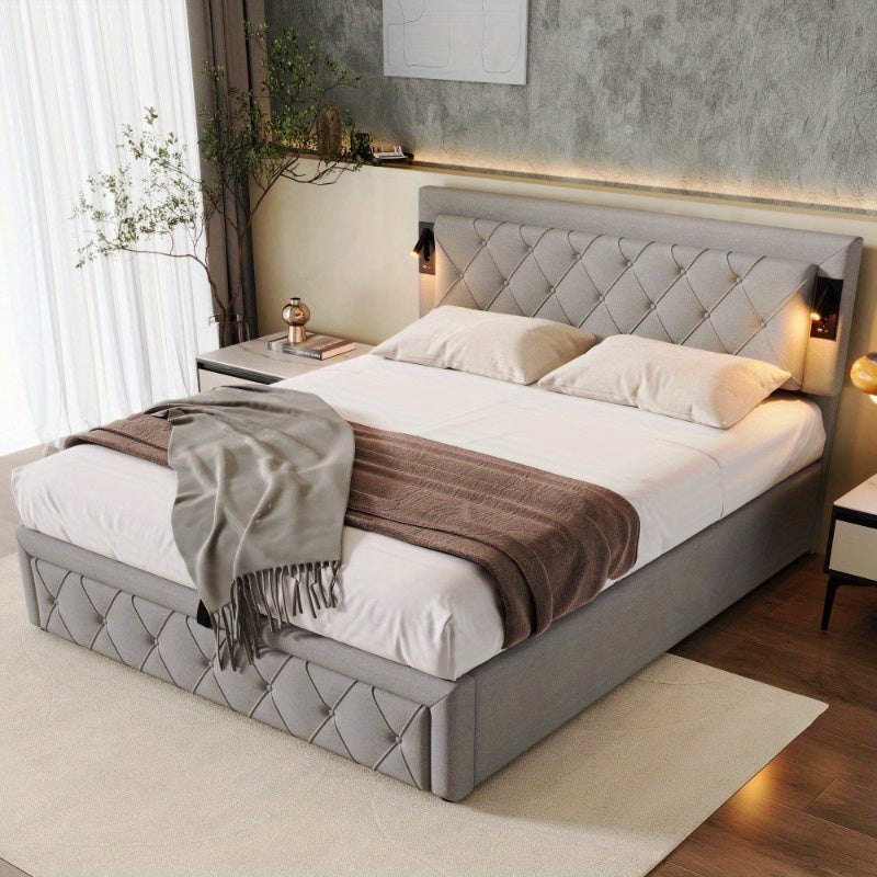Hydraulisch Opbergbed – Uittrekbed – Slaapbank – Logeerbed – Opbergbed – 140x200 cm – Linnen Bekleding – Met Opberglades