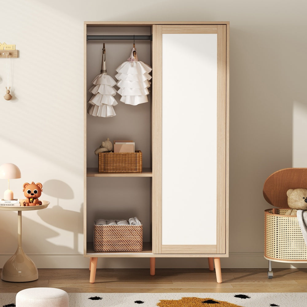 Kledingkast – Garderobekast – Opbergkast – Schuifdeurkast – Slaapkamerkast – Compact 80x46x141,5 cm – Met Schuifdeuren en Ophangstang