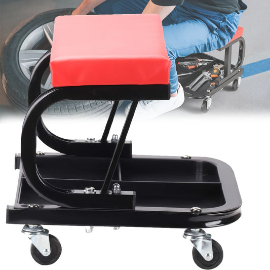 Universele Werkbank met Gereedschaptray – Rood Vierkant Krukje 36 x 37 x 33,5 cm – Met 4 Zwenkwielen, Ideaal voor Auto-, Schoonheids- en Reparatiewerkplaatsen