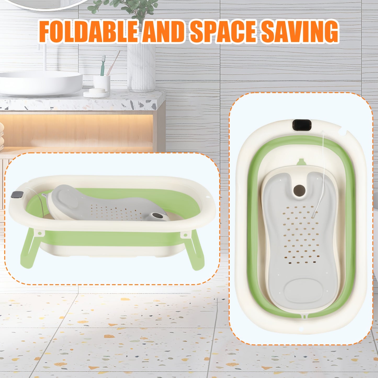 Collapsible Pet Bathtub and Washing Station - Portable Dog Bath Tub with Drain Plug, Space-Saving Bathing Basin & Multi-Purpose Laundry/Storage Basket, Lightweight Non-Slip Design, Compact Foldable Bath Tub for Small Dogs, Ea