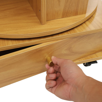 Boekenplank – Boekenrek – Wandplank – Boekenkast – Opbergmeubel – Draaibaar 360° – Massief Hout – 4 Lagen – Verrijdbaar – Compact 46x46x142 cm