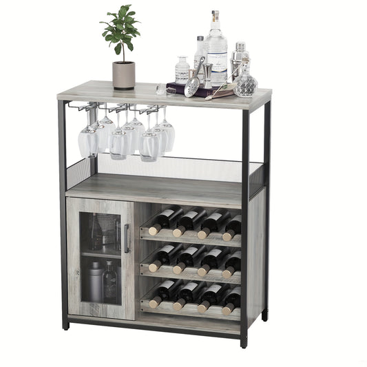 Wijnkast – Wijnrek – Drankkast – Wijnbar – Buffetkast – Industrieel Design – 12 Flessen – Metalen Poten & MDF