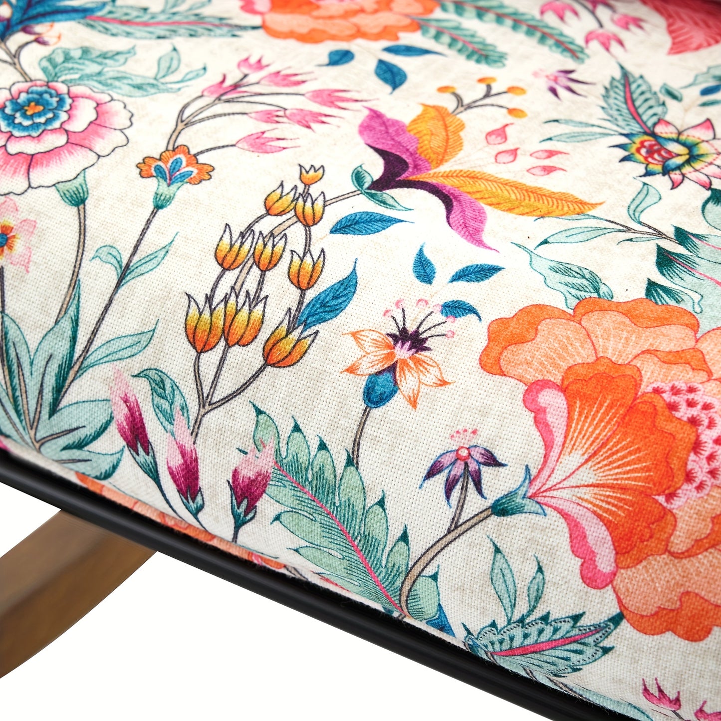 Bohemien Bloemen Schommelstoel – Hoge Rugleuning met Lendensteun, Ergonomisch Ontwerp op Soepele Schommelbasis – Stevig Staal- & Houtframe, Eenvoudige Montage – Lounge-stoelen voor Woonkamer of Slaapkamer