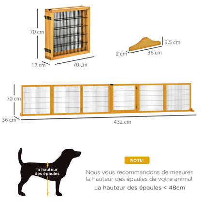 Hondenhekje – Hondenhek – Huisdierhek – Traphekje – Dierenhek – Modulair Inklapbaar Design – Massief Dennenhout met Stabiele Voeten – 432 x 36 x 70 cm – Geel