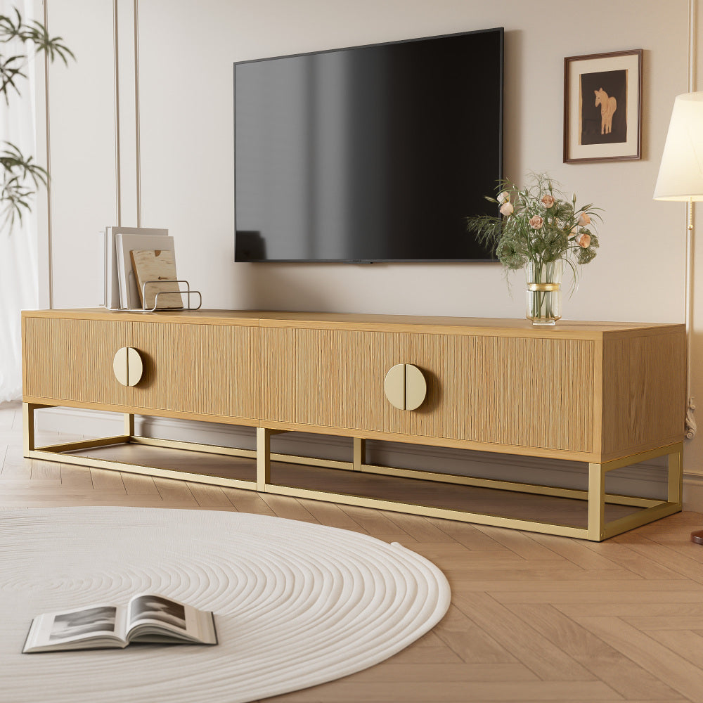 TV Meubel – TV Kast – Televisiekast – Dressoir – Opbergmeubel – 180 cm – Houtnerf Met Gouden Accenten – Soft-Close Deuren