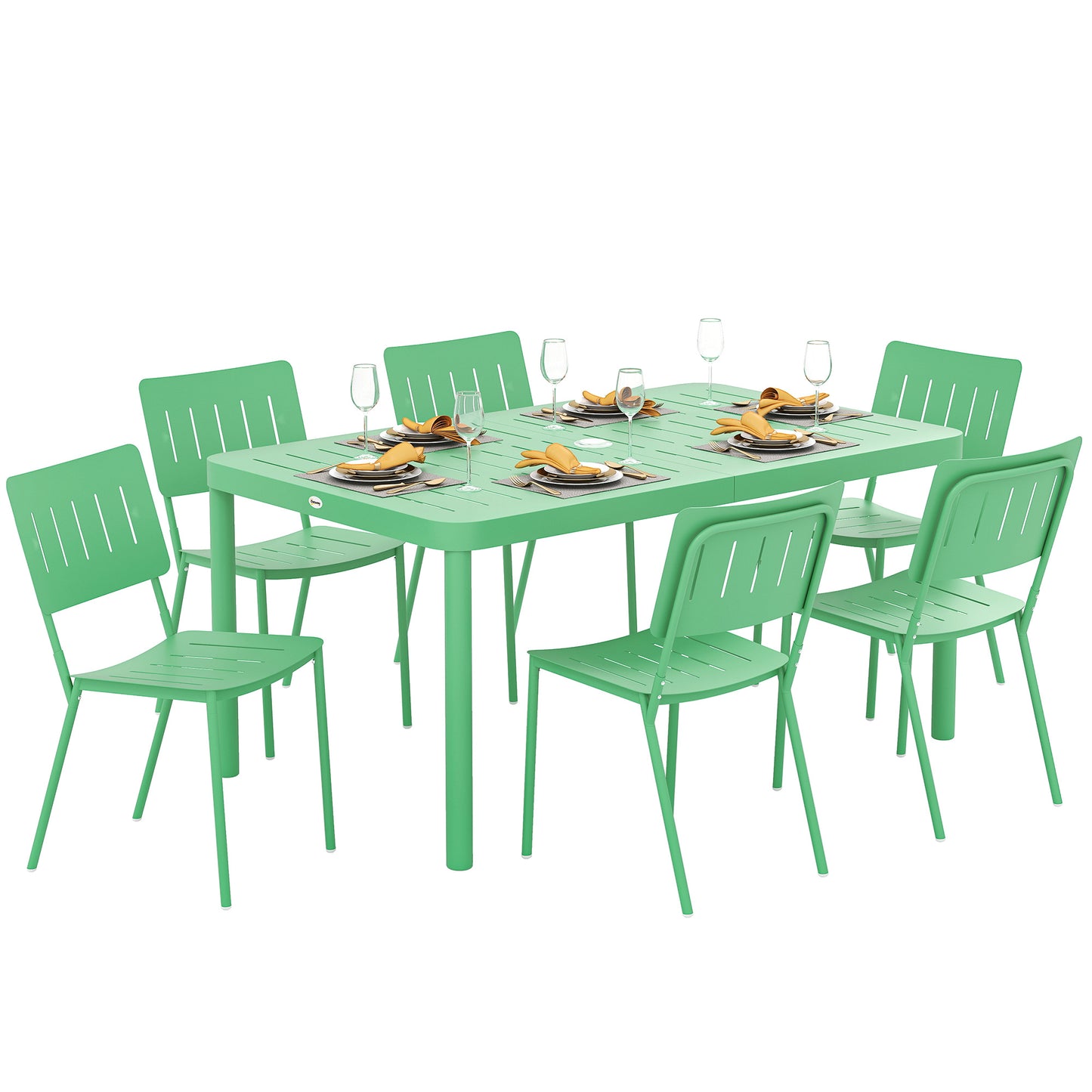 Tuinset – Tuinmeubel – Buitenmeubilair – Bistroset – Eettafelset – Groen – 7-delig – 150 cm Lattenblad – Roestvrij Gepoedercoat Staal