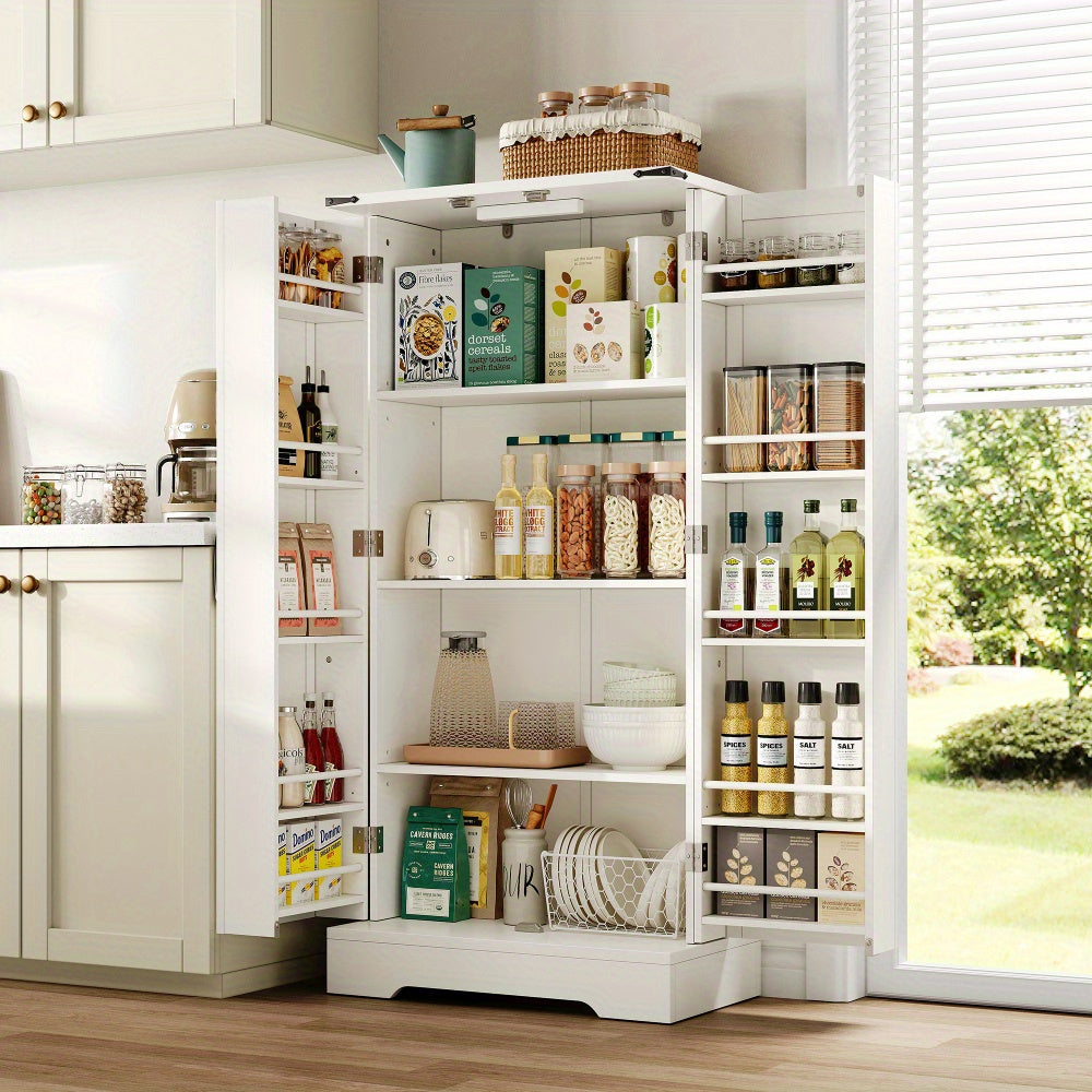 Witte Keukenkast – Opbergkast – Vloerkast – Kast Met Deuren – Bergkast – Verstelbare Planken – Compact & Ruimtebesparend – Modern Landelijk Design