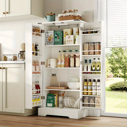 Witte Keukenkast – Opbergkast – Vloerkast – Kast Met Deuren – Bergkast – Verstelbare Planken – Compact & Ruimtebesparend – Modern Landelijk Design