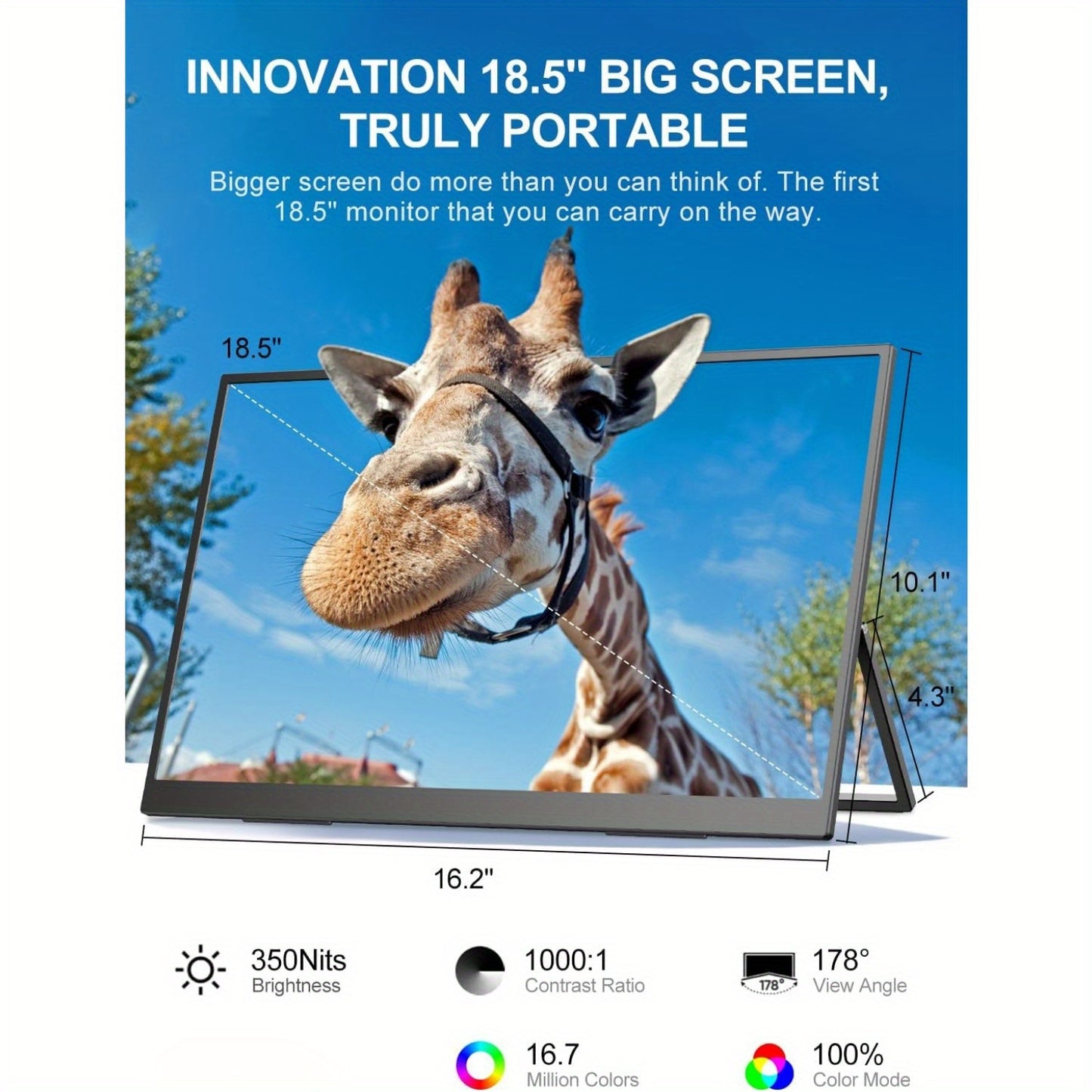 Monitor – Gaming Monitor – USB-C Scherm – Full HD Scherm – Portable Monitor – 18.5 Inch - 120Hz Verversingssnelheid – FreeSync Ondersteuning – sRGB Kleurruimte – VESA Bevestiging – Kantelbare Standaard