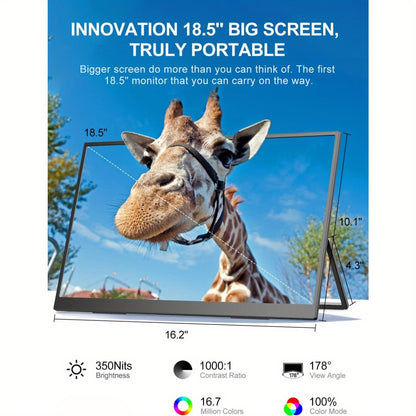 Portable Monitor – Draagbaar Scherm – Draagbare Monitor – Extra Scherm Laptop – USB-C Monitor – 18,5 Inch – Full HD – 120Hz Verversingssnelheid