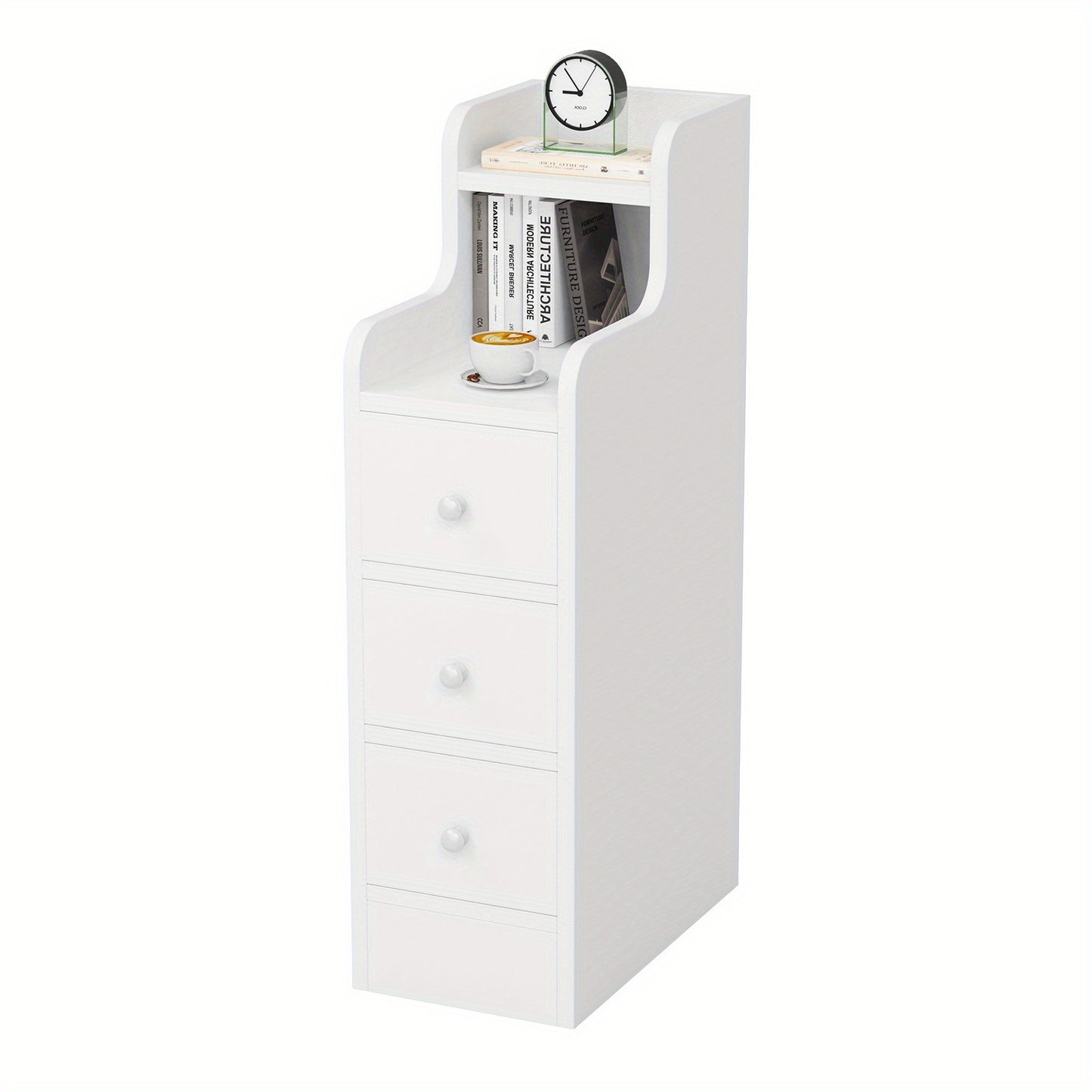 Nachtkastje – Nachtkastjes – Bijzettafel – Ladekast – Bedkastje – Compact Smal Model – 3 Laden – Wit Hardhout – 20x35x70 cm – Ruimtebesparend – Multifunctioneel