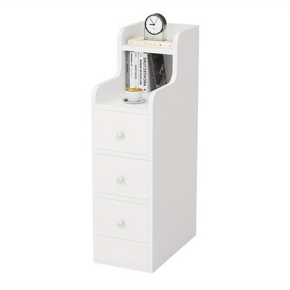 Nachtkastje – Nachtkastjes – Bijzettafel – Ladekast – Bedkastje – Compact Smal Model – 3 Laden – Wit Hardhout – 20x35x70 cm – Ruimtebesparend – Multifunctioneel