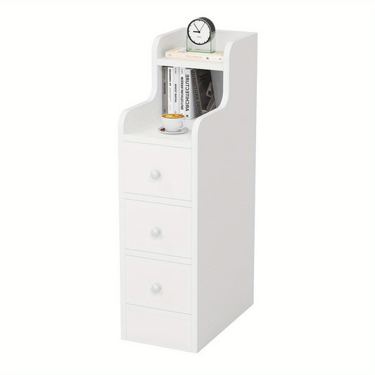 Nachtkastje – Nachtkastjes – Bijzettafel – Ladekast – Bedkastje – Compact Smal Model – 3 Laden – Wit Hardhout – 20x35x70 cm – Ruimtebesparend – Multifunctioneel