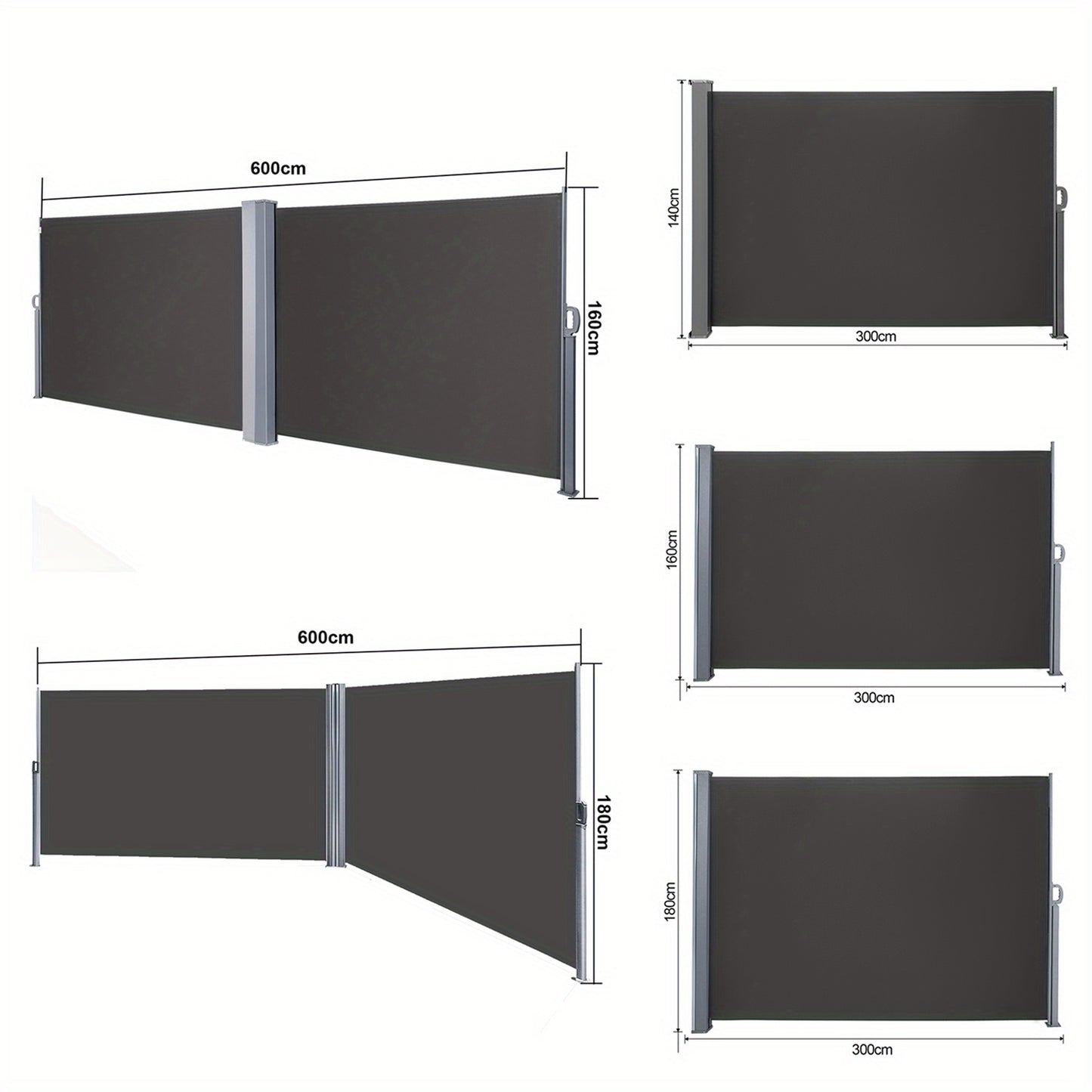 Zijscherm Balkon – Uittrekbaar Windscherm – Privacy Scherm – Zonnescherm – Tuinscherm – 140x300 cm – Stevig Aluminium & Stalen Frame – UV-bestendig met 71-80% Schaduw