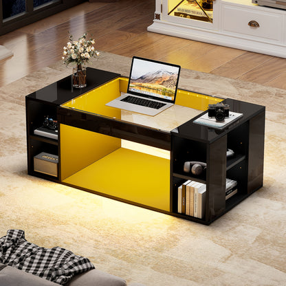 Salontafel glazen – Woonkamertafel koffietafel bijzettafel tafel – Modern design – Gehard glas – Hoogglans zwart – Hol middenstuk – Extra opbergruimte