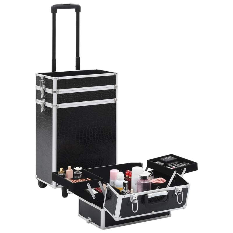 Koffer – Reiskoffer – Handbagage – Trolley – Spinner – Zwart Krokodillenprint – Hardcase Pc – Stil Rijdende Wielen – Ophanghaak