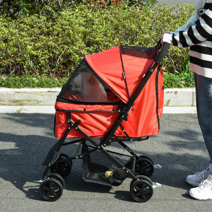 Hondenwagen – Hondenbuggy – Wandelwagen – Huisdierenwagen – Duwwagen – Opvouwbaar – Verstelbare Kap – Stevig Staalframe – Oxford Rood – Geschikt Tot 10 kg