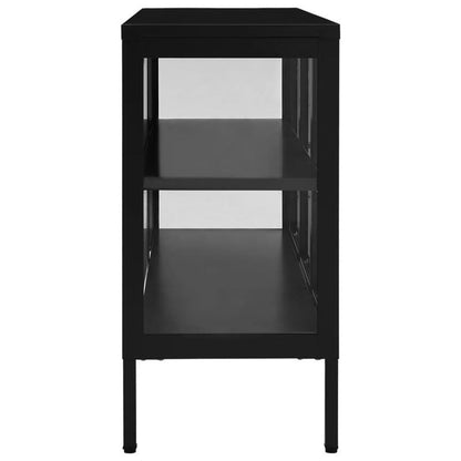 Dressoir – Sideboard – Opbergkast – Ladekast – Kast – Industrieel Design – 105x35x70 cm – Staal en Zwart Glas