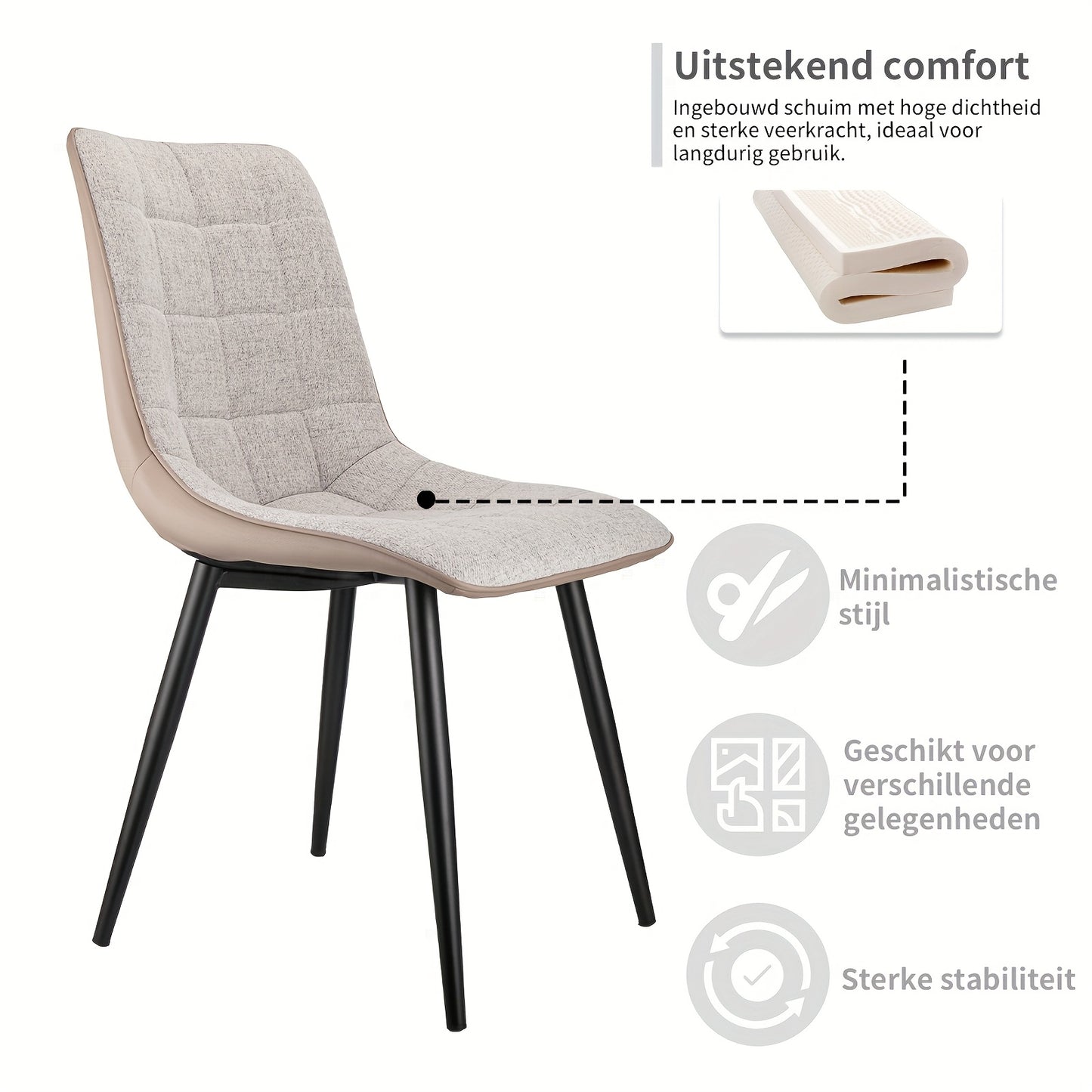 Set of 2 Modern Grey Metal Frame Upholstered Dining Chairs with Foam Cushion - Sturdy Legged, Easy-Clean Surface, Ergonomic Backrest & Armrests, Space-Saving Design for Small Spaces, Multi-Room Use (Durable Metal Frame, Minim