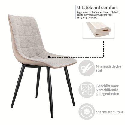 Set of 2 Modern Grey Metal Frame Upholstered Dining Chairs with Foam Cushion - Sturdy Legged, Easy-Clean Surface, Ergonomic Backrest & Armrests, Space-Saving Design for Small Spaces, Multi-Room Use (Durable Metal Frame, Minim