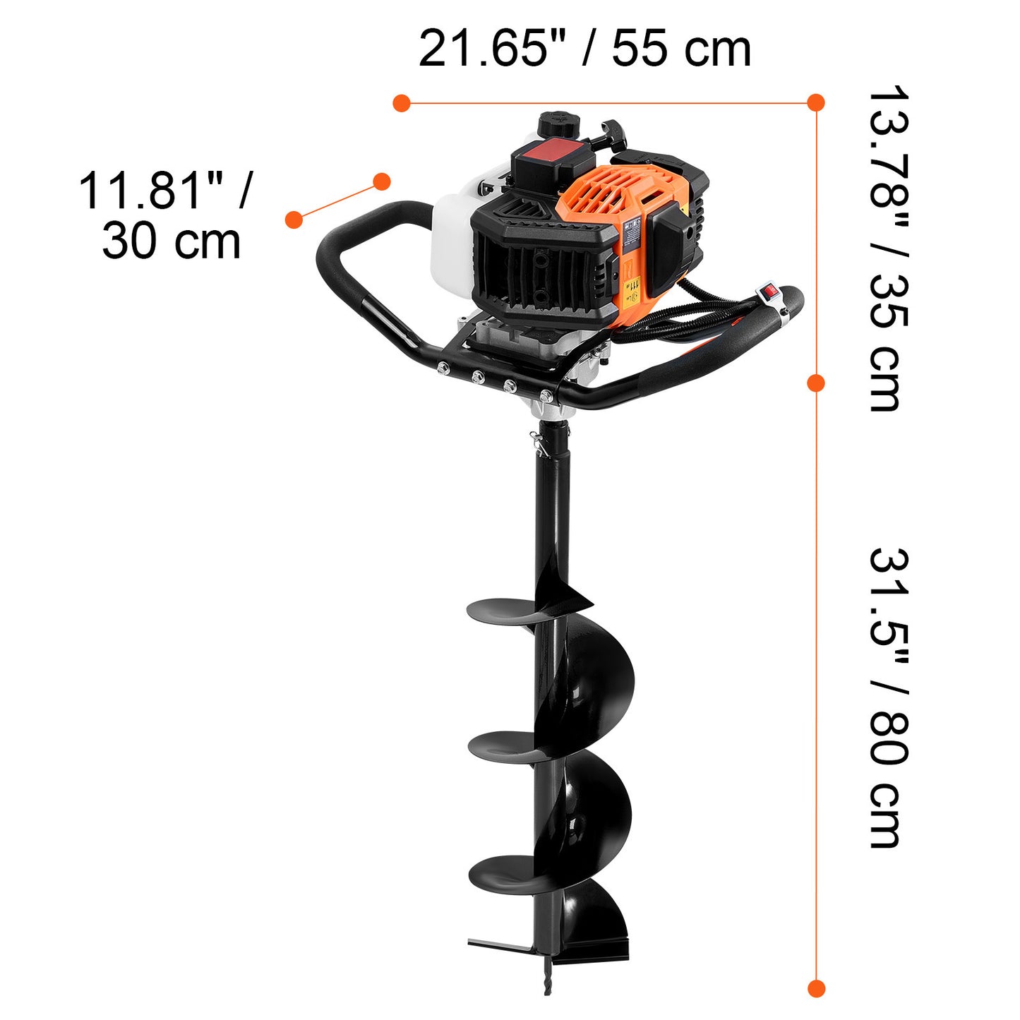Grondboor – Paalboor – Boor – Tuinboor – Gatenboor – 52cc Benzinemotor – 8 Inch Gelegeerd Staal Boorbit
