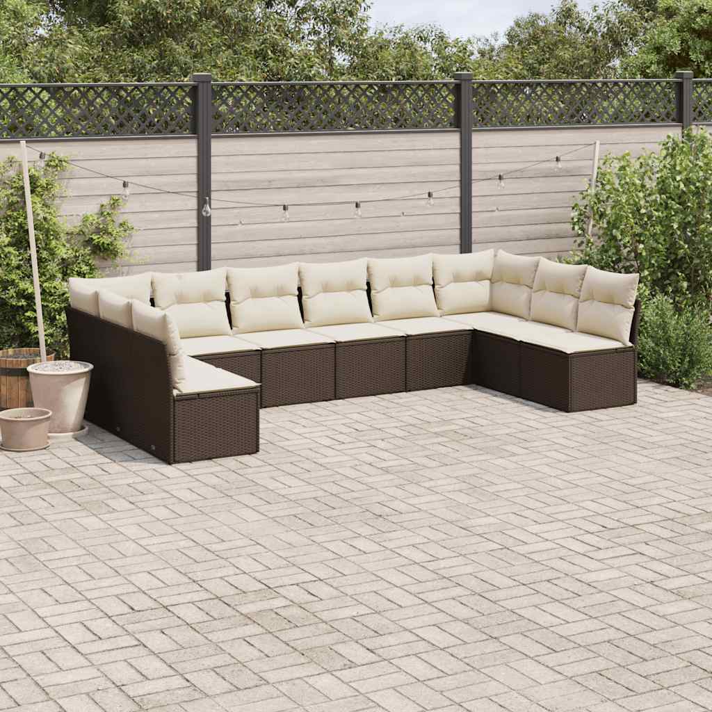 Loungeset – Loungesets – Tuinset – Loungemeubilair – Buitenmeubelen – Modulair Ontwerp – Weerbestendig PE-Rattan – Bruin & Crème – Zonder Tafel