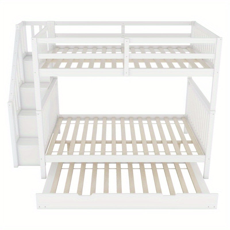 Hoogslaper – Stapelbed – Kinderbed – Eenpersoonsbed – Bed met onderschuifbed – 140x200 cm – Met trap en opbergrekken – Veiligheidsleuningen – EN747-1 gecertificeerd
