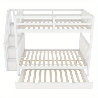 Hoogslaper – Stapelbed – Kinderbed – Eenpersoonsbed – Bed met onderschuifbed – 140x200 cm – Met trap en opbergrekken – Veiligheidsleuningen – EN747-1 gecertificeerd