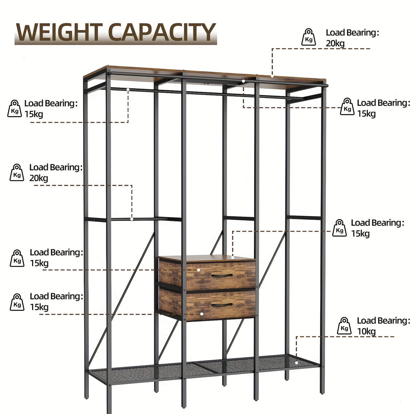 AESOME Heavy-Duty Luxury Wardrobe with Beige Dust-Proof Curtain & 3-in-1 Storage, Metal Frame, Anti-Fall Devices & 9-Compartment Drawers for Bedroom, Shop, Laundry Room