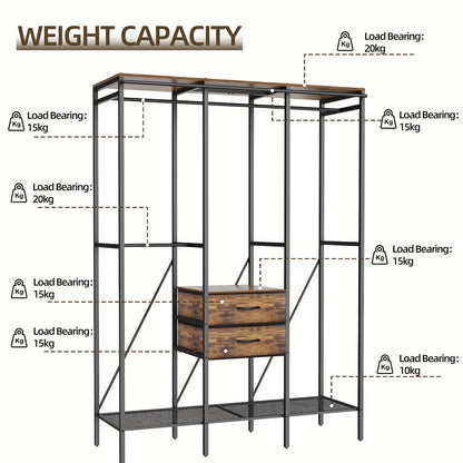 AESOME Heavy-Duty Luxury Wardrobe with Beige Dust-Proof Curtain & 3-in-1 Storage, Metal Frame, Anti-Fall Devices & 9-Compartment Drawers for Bedroom, Shop, Laundry Room