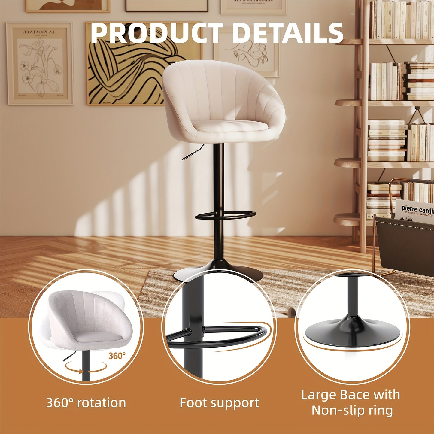 Receptiestoel – Wachtruimtestoel – Vergaderstoel – Eetkamerstoel – Bureaustoel – Hoogte Verstelbaar – Luxe Beige Linnen Bekleding – Met Ergonomische Rugleuning – Set van 2