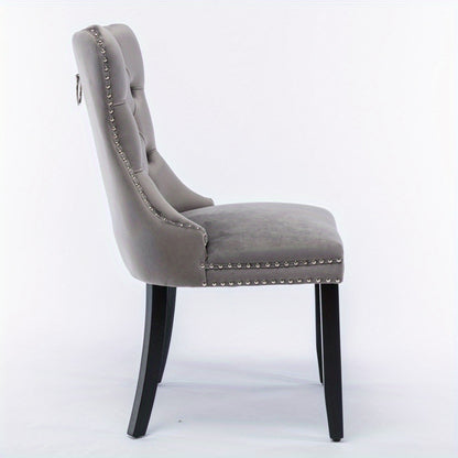 Set of 2 Modern Luxury Tufted Velvet Dining Chairs - Plush Upholstered Seats with Nailhead Trim, Dark Brown/Black Legs & Neutral-Toned Cushion, Easy-Clean Fabric for Contemporary Dining Room, Living Room, or Office - Multi-Co