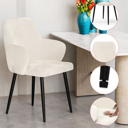 Eetkamerstoel – Stoel – Kuipstoel – Armstoel – Designstoel – Velvet Bekleding – Metalen Poten – Zithoogte 53 cm – Set Van 2 – Off-white