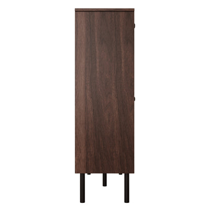 Schoenenkastje – Schoenenmeubel – Schoenenrek – Schoenenopberger – Schoenenkast – Smal Design – Notenhout Look – 3 Kantelbare Compartimenten – Met Metalen Poten – 120 cm Breed
