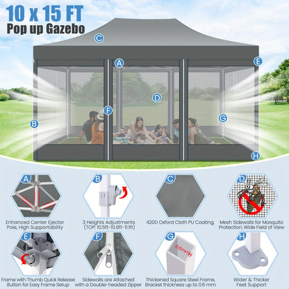 Pop-Up Tent – Vouwtent – Partytent – Pavillon – Schaduwdoek – Wit – 3x4,5 Meter – Ademend Muskietengaas – Waterafstotend Oxford Doek