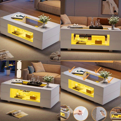 Koffietafel – Salontafel – Bijzettafel – Lounge Tafel – Woonkamertafel – Wit – Vintage Design – Duurzaam Metaal – Bedieningsfunctie Zonder Stroom