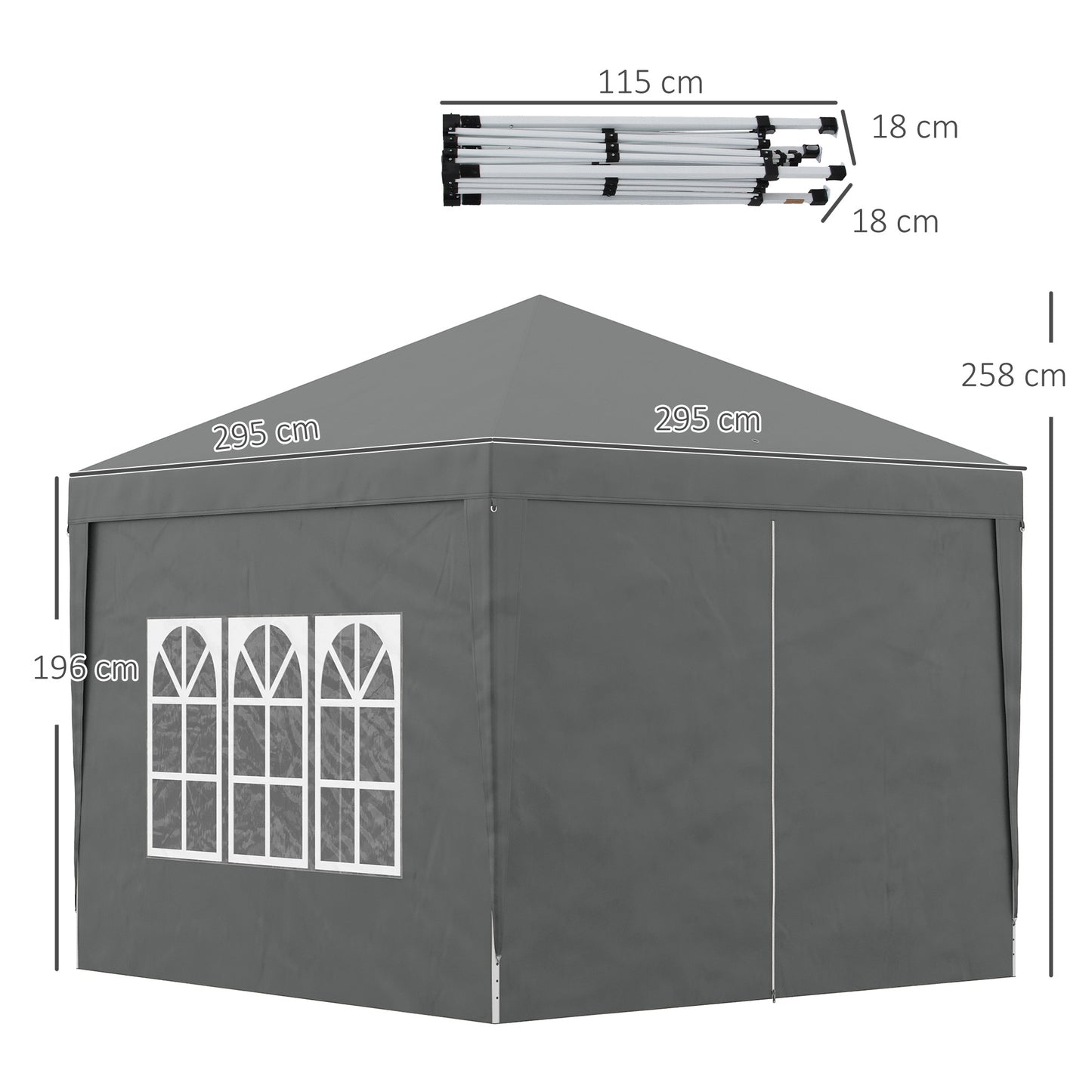 Partytent – Vouwtent – Paviljoen – Outdoor Tent – Evenemententent – 3 x 3 Meter – 4 Afneembare Wanden – Inclusief Grijze Transporttas