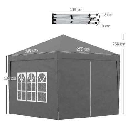 Partytent – Vouwtent – Paviljoen – Outdoor Tent – Evenemententent – 3 x 3 Meter – 4 Afneembare Wanden – Inclusief Grijze Transporttas
