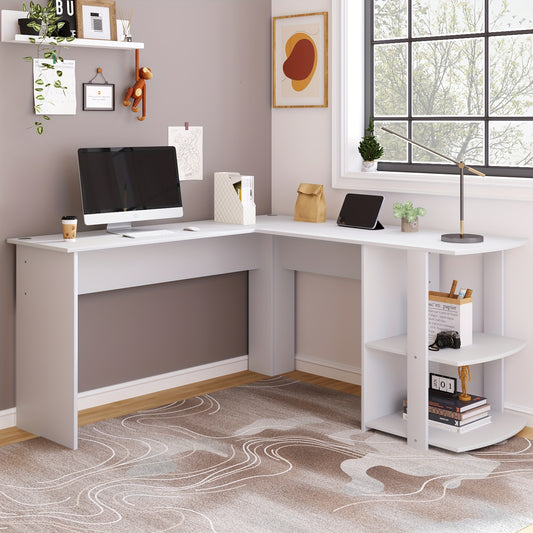 Hoekbureau – Computerbureau – L-vormig Bureau – Bureautafel – Werkplek – Wit – 140x140 cm – Met 2 Planken – Hoogte 75 cm – Uit Hout