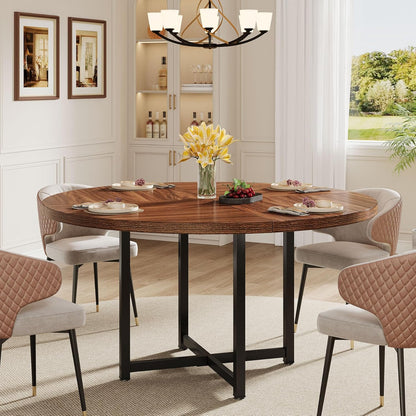 Ronde Eettafel – Ronde Tafel – Keukentafel – Industriële Tafel – Compacte Eettafel – 120 cm Diameter – Met Zwart Metalen X-Frame